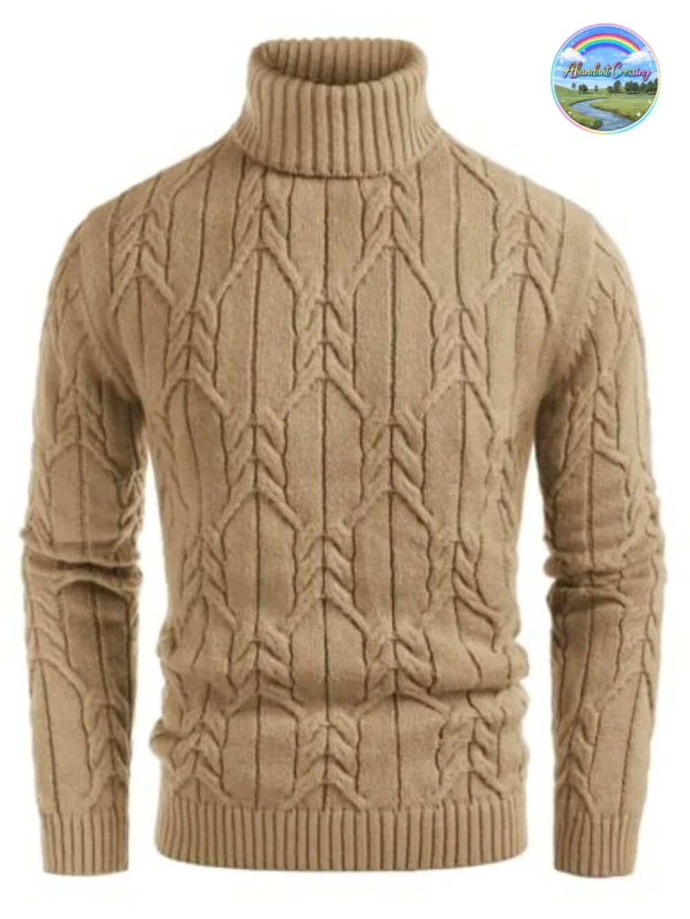 Men's Turtleneck Cable Knit Sweater Long Sleeve Heavyweight Pullover